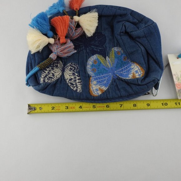 New Johnny Was Paradisio Quilted Denim Makeup Bag with Butterflies & Tassles - Picture 8 of 13